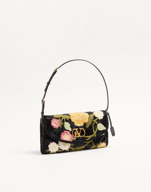 Valentino Garavani - Valentino Garavani Devain Small Embroidered Shoulder Bag - Black/multicolour - Woman - Shoulder Bags